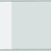Float glass sheet with silver metal frame, displaying vertical reflectivity contrast and subtle transparency variations against a light gray backdrop.