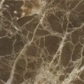 Dark Emperador marble texture with dense veining, displaying dark brown and beige fissures in a polished, organic pattern.