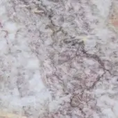 Fior di Pesco Carnico marble texture with swirling pink, lavender, and gray veins on a white background, polished finish.
