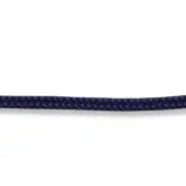 Navy blue nautical rope with a tightly braided texture against a white background, displaying a consistent circular form.