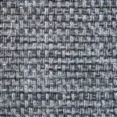 Gray woven fabric texture with heathered tonal variations, complex multi-directional weave, matte finish, and printed fabric identification.
