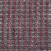 Woven fabric texture with vertical stripes in muted gray and reddish-burgundy, featuring a tight weave and subtle silvery-gray flecks.