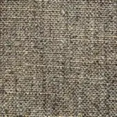 Woven fabric sample, muted gray with gold and beige flecks, dense granular texture, plain weave structure, matte finish, g alp024 designation.