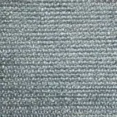Woven fabric sample, cool gray color, textured nubby surface with horizontal directionality and matte finish; label reads “presotto nativo l nat2327”.