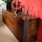 Exceptional 4 Mariani De-Symetria sideboard with dark brown veneer, nearly black melamine, polished aluminum hardware and high-gloss finish