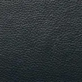 Black leather texture sample displaying a pebble grain pattern, labeled “presotto nero 9r,” with a matte finish and subtle tonal variations.