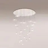Elegant Reflex Sirius suspension lamp with white lacquered glass support and suspended clear borosilicate glass disks crafted in Italy