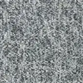 Woven fabric texture in mine shaft gray with heathered beige and lighter gray threads, displaying a complex, multi-directional weave and subtle text.