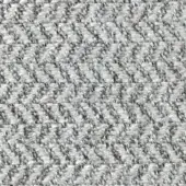 Ginevra fabric sample, light gray herringbone weave, dense textured surface with matte finish suitable for upholstery applications.