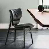 Elegant Cattelan Italia Dumbo chair with sculpted burned Oak stained ash wood and dark textile upholstery with matte finish