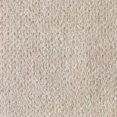 Beige woven fabric texture with granular appearance, tight uniform weave, and subtle raised surface; manufacturer imprint visible.