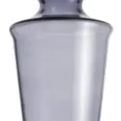 Blown Murano glass vase, blue-gray color, cylindrical shape with bulbous top and pointed base, smooth glossy finish, studio lighting.