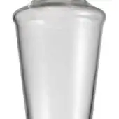 Murano glass vase, clear transparent glass, slender conical shape with rounded top and horizontal ridge detail.