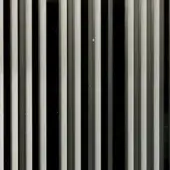 Brushed aluminum slats create a linear pattern with dark gaps, featuring “reflex > glass > decor glass > incisione london” text detail.