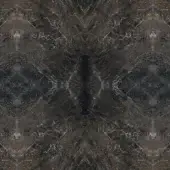 Gray marble texture with swirling veins, polished reflective surface, symmetrical pattern, and subtle cream and brown accents.
