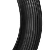 Black Murano glass sculpture, ribbed vetro rigato nero, circular layered form with parallel rods against a white backdrop.