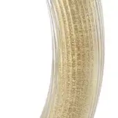 Murano glass decorative object, clear ribbed glass with gold leaf, circular shape featuring vertical fluting and shimmering metallic accents.