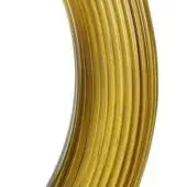 Murano glass coil, golden ribbed texture, translucent vetro rigato te with consistent diameter and vertical linear pattern against white backdrop.