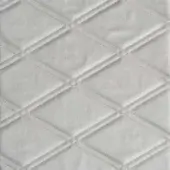 Diamond quilted textile, light gray fabric, parallel stitching creates geometric grid pattern, matte finish, consistent construction.