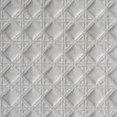 Quilted fabric texture in light gray features a diamond grid pattern with precise stitching, showcasing a subtle matte finish and refined detail.