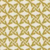 Kristal Ocra fabric sample, geometric woven pattern, golden-ochre and off-white, diagonal interlocking diamonds and crosses, textured surface.