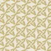 Kristal Oromix fabric, golden-yellow geometric pattern on cream, diamond and cross shapes, tight weave with subtle sheen.