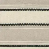 Beige striped textile with horizontal beadwork, featuring a plain weave fabric and evenly spaced dark brown bead accents.