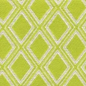 Lime green “rombi verdi” fabric sample with woven diamond geometric pattern, off-white defining lines, consistent tight weave, studio lighting.
