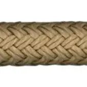 Rattan rope, sand color, herringbone weave; cylindrical form with a coarse, fibrous texture and repeating diagonal pattern on a white background.