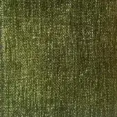 Olive-green Rugiano rug with a dense, short-fiber texture and darker green border, presented against a neutral backdrop.