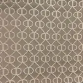 Geometric fabric swatch with interlocking circles in light beige on taupe, woven texture, “rr 434” identifier visible.