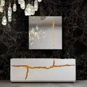 Lavish Reflex Impact sideboard with a high-gloss lacquered white finish and fractured gold-toned accent