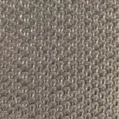 Outdoor fabric sample, gray-brown woven textile, dense grid pattern with nubby texture and robust, interlaced thread construction.