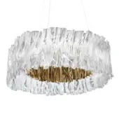 Slamp Accordeon suspension lamp, gold and white, features vertically oriented translucent panels with a pleated central gold section.