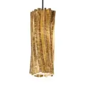 Slamp Accordeon suspension lamp in gold, featuring a vertically segmented, accordion-like shade with a metallic finish and soft internal illumination.