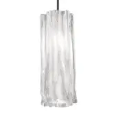 Slamp Accordeon Prisma suspension lamp, translucent white, vertically pleated cylindrical shade with flared base and layered top.