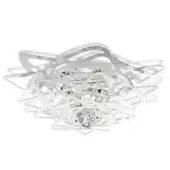 Slamp Aurora ceiling light, white finish, features a cluster of clear crystal elements within an asymmetrical, openwork metal frame.