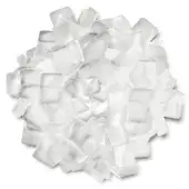 Slamp Clizia ceiling light, white acrylic, fragmented circular arrangement of translucent rectangular and trapezoidal forms against a white backdrop.