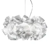 Slamp Clizia Fume suspension lamp, translucent white acrylic shade, organic cloud-like form with chrome cable.
