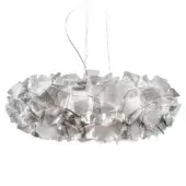Slamp Clizia Suspension – Fume, spherical pendant light with layered gray acrylic elements, silver wires, matte finish.