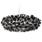 Slamp Clizia Mama Non Mama suspension lamp, black translucent material, layered petal design with organic cloud-like form and thin cables.