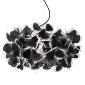 Slamp Clizia Mama Non Mama suspension lamp, dark gray translucent petals, layered cloud shape with silver metal support.