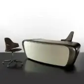 Elegant Reflex Segno desk with curved lacquered wood and Naturale leather accents in beige and brown tones