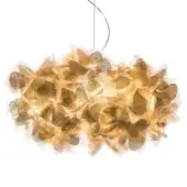 Slamp Clizia Mama Non Mama suspension lamp, gold translucent petals, amorphous layered design with speckled texture and diffused glow.