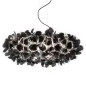 Slamp Clizia Mama Non Mama lamp, translucent dark gray, layered petal design suspended from black cord in studio lighting.