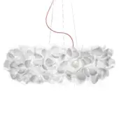 Slamp Clizia Mama Non Mama lamp, white translucent acrylic, layered petal design with red power cord, studio shot.