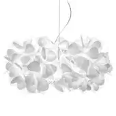 Slamp Clizia Mama Non Mama suspension lamp, translucent white, organic overlapping petal shape with silver cable.