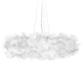Slamp Clizia Pixel Large suspension lamp, white translucent layered petals, pixelated texture, studio shot, distributed cable system.