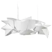 Slamp Cordoba suspension lamp, white acrylic, fragmented angular panels in cloud-like form, matte finish, studio shot.