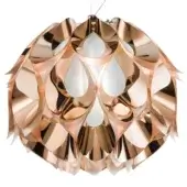 Slamp Flora suspension lamp, copper metallic petals, spherical layered design with brushed finish and central floral element.